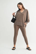 Cotton Blend Waffle Knit Oversized Long Sleeve