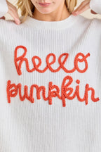 Main Strip - Hello Pumpkin Embroidered Knit Sweater – Fall Cozy Pullover