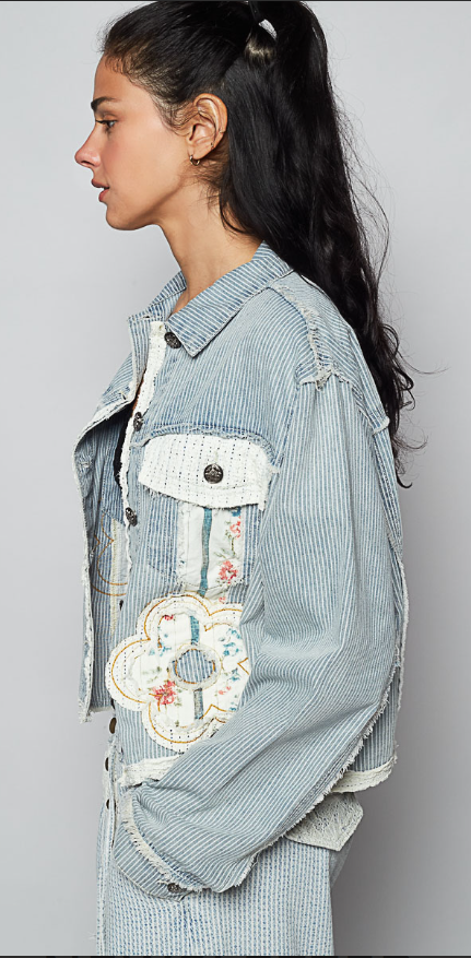 Pol Stripe Denim Patch Coat