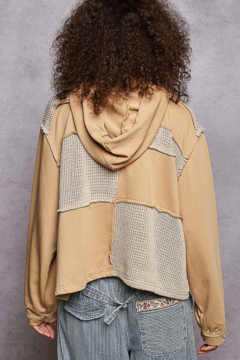 Pol Clothing - Long sleeve French terry printed flower patch knit top