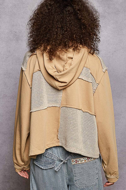 Pol Clothing - Long sleeve French terry printed flower patch knit top