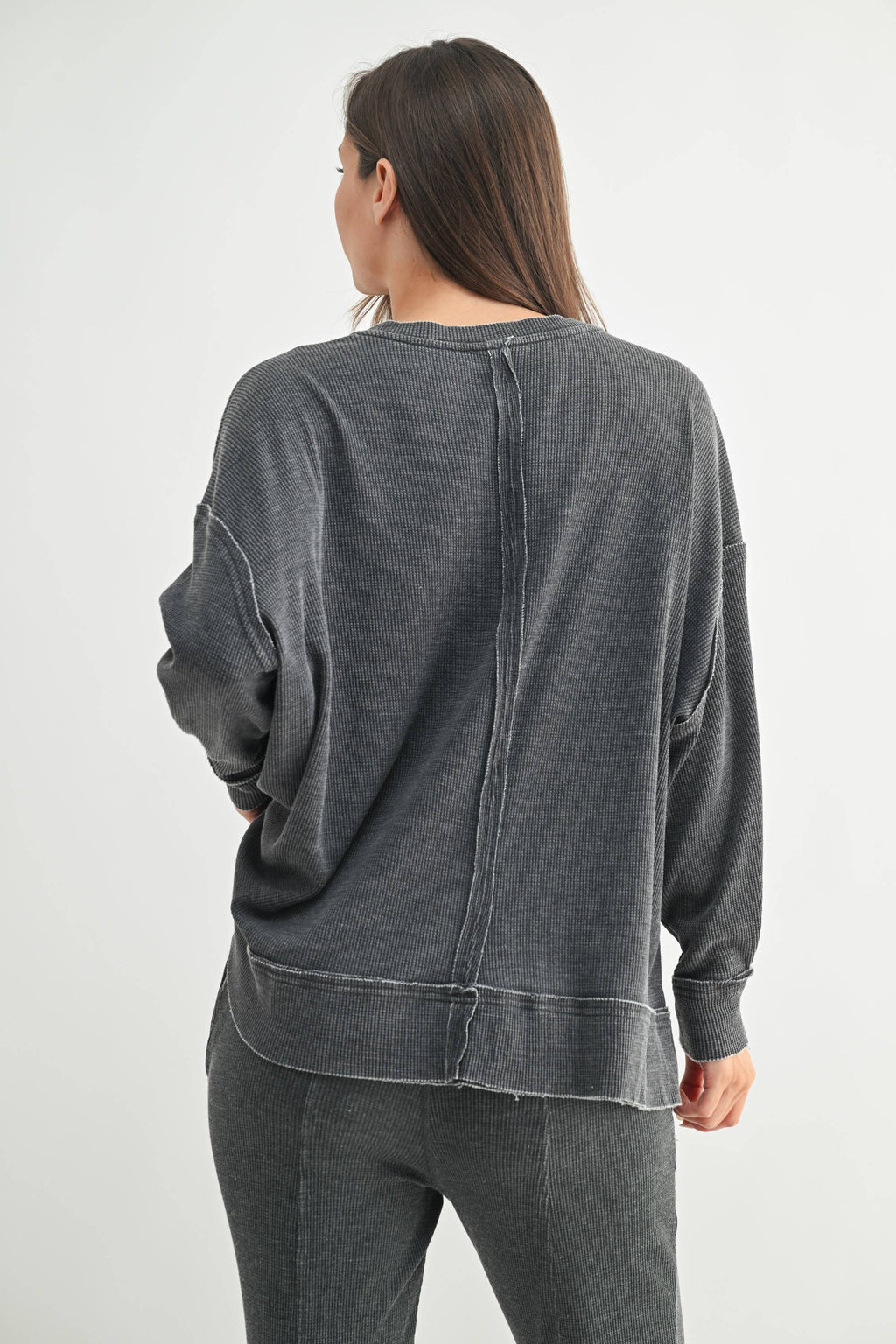 Cotton Blend Waffle Knit Oversized Long Sleeve