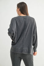 Cotton Blend Waffle Knit Oversized Long Sleeve