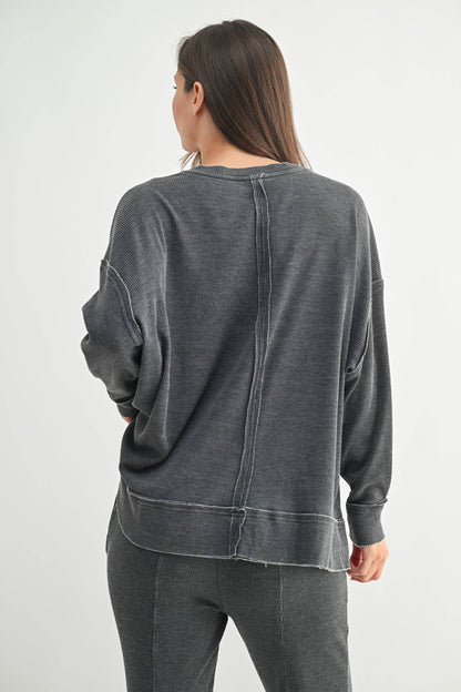 Cotton Blend Waffle Knit Oversized Long Sleeve