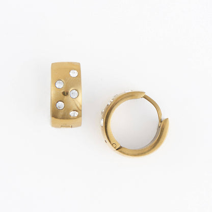 Howard's - Waterproof Earrings Inlay Cubic Zirconia Hoops Gold & Steel