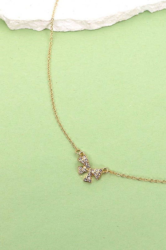 MINI RHINESTONE BOW CHARM NECKLACE |