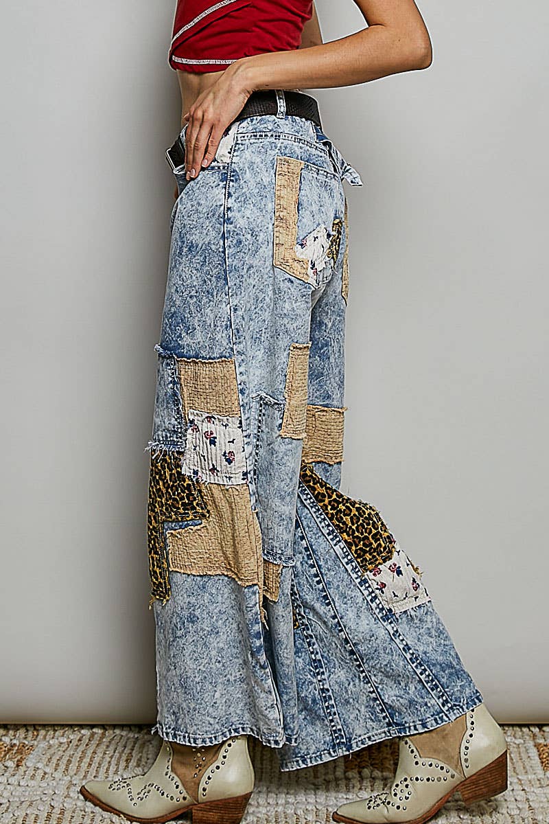 Pol Clothing - Handcrafted Vintage DIY Patchwork-Style Waistband Wide Pant