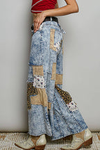 Pol Clothing - Handcrafted Vintage DIY Patchwork-Style Waistband Wide Pant