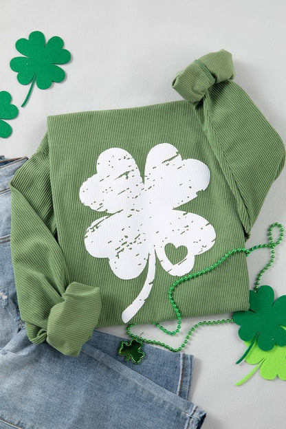 Lucky Distressed Clover St Patrick's Corded Sweatshirt