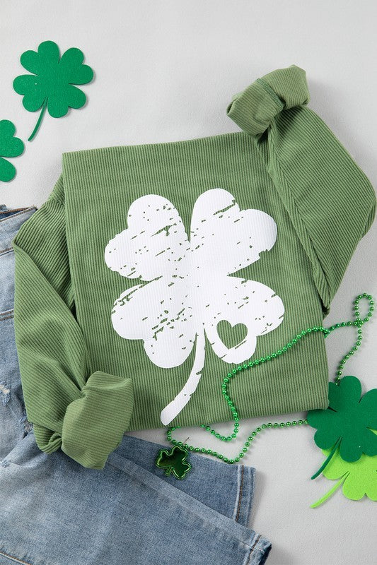 Lucky Distressed Clover St Patrick's Corded Sweatshirt