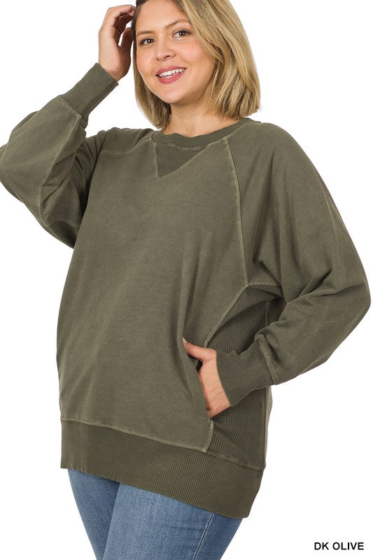 Plus PIGMENT DYED FRENCH TERRY PULLOVER WITH POCKETS