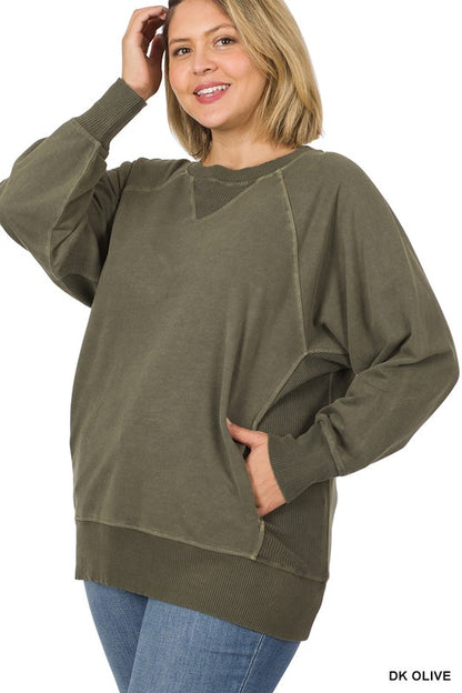 PIGMENT DYED FRENCH TERRY PULLOVER WITH POCKETS