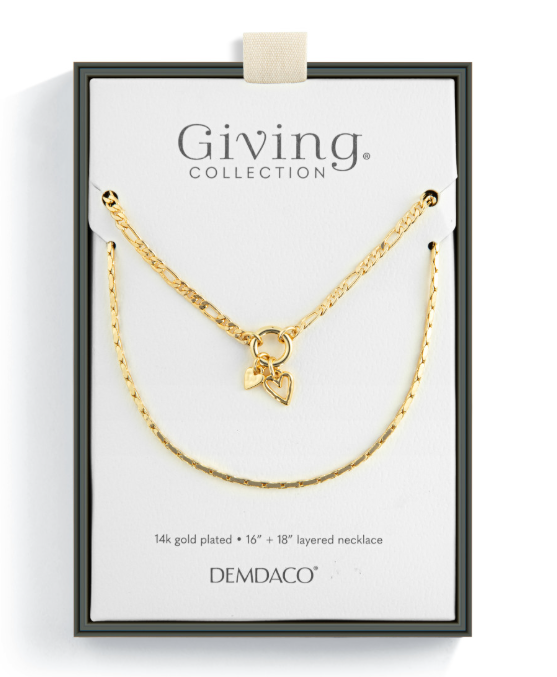 Double Heart Gold Charm Layered Necklace -16in