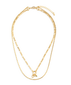 Double Heart Gold Charm Layered Necklace -16in