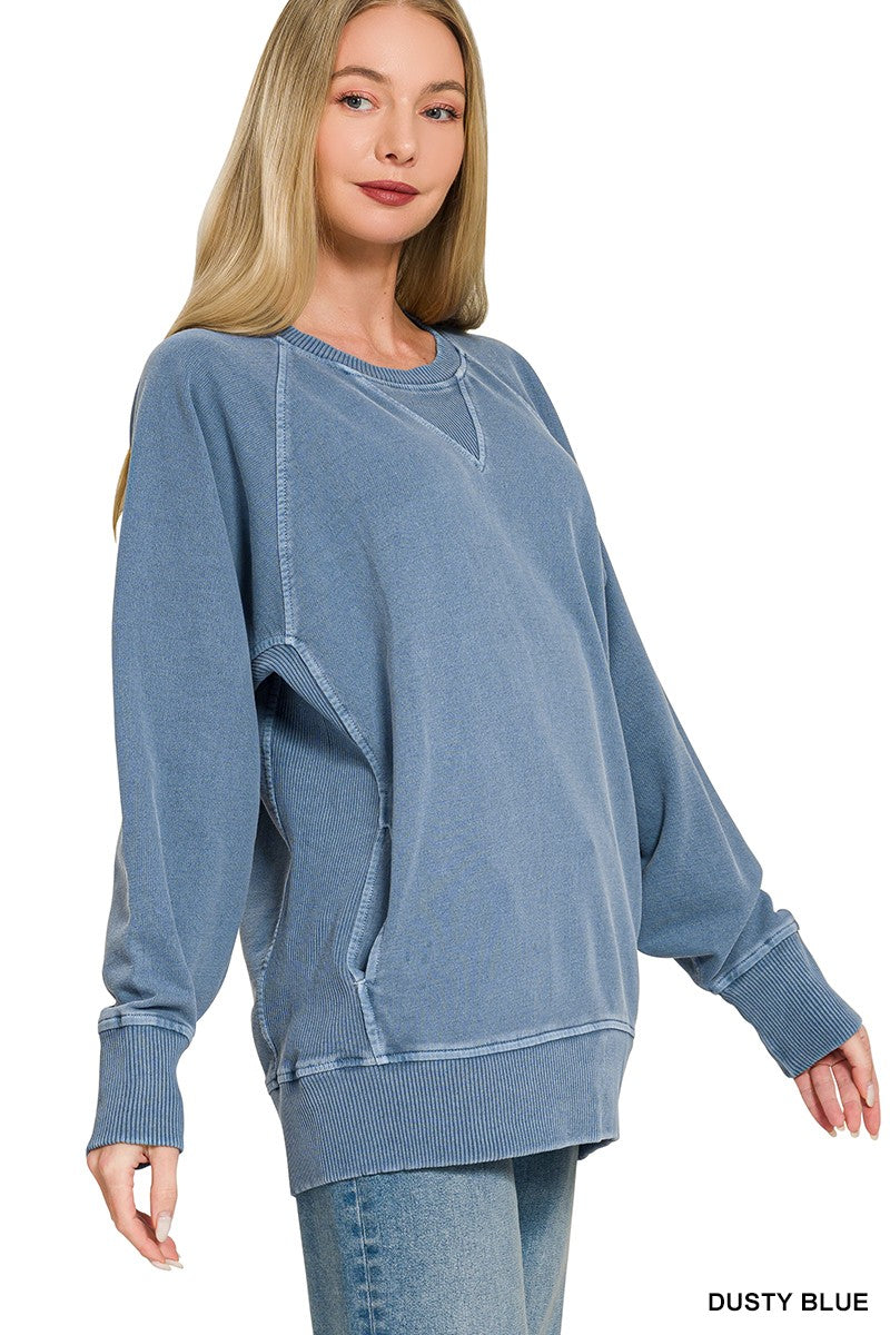 PIGMENT DYED FRENCH TERRY PULLOVER WITH POCKETS