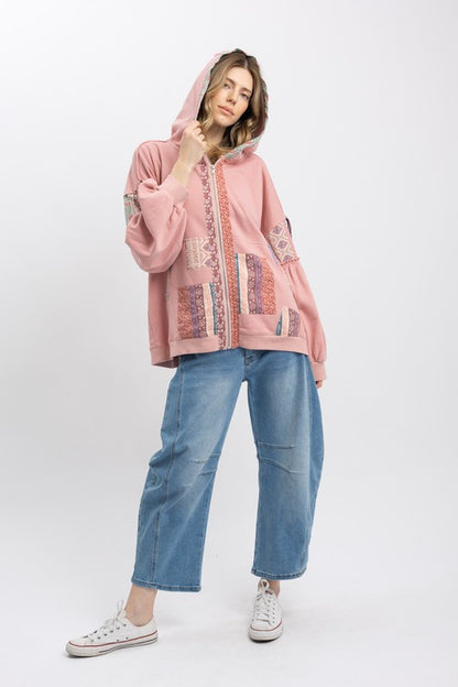 Multi Block Patchwork Zip Up Hoodie