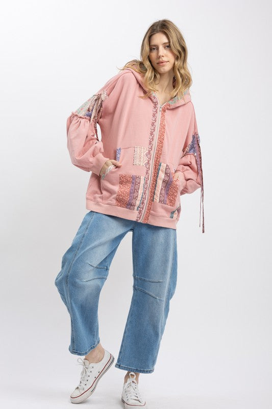 Multi Block Patchwork Zip Up Hoodie