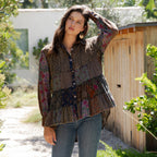Young Threads - Front-Open Boho Shirt with Quilted Emb & Rayon Tiers
