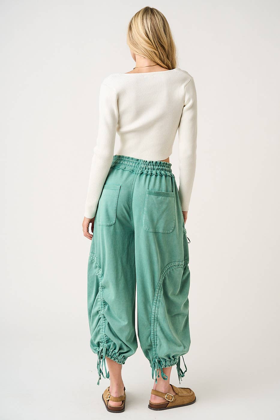 WASHED FRENCH TERRY DROP POCKET BALLOON PANTS