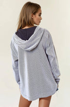 Doe and Rae - Stripe V-Neckline Long Sleeve Hooded Sweatshirt - 44627T