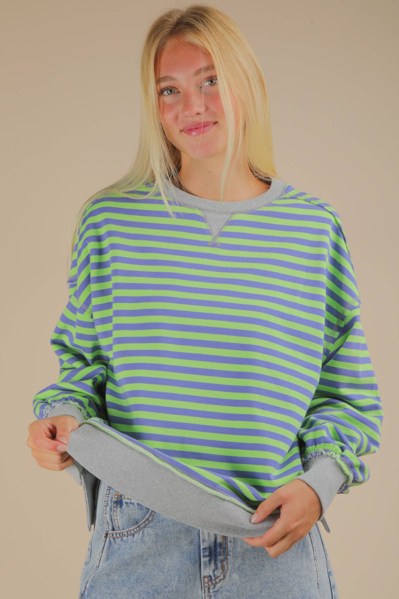 Stripe Comfy Casual Oversized Knit Top