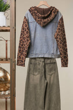 Denim Vest with Animal Print Sleeves and Hoodie -Mello