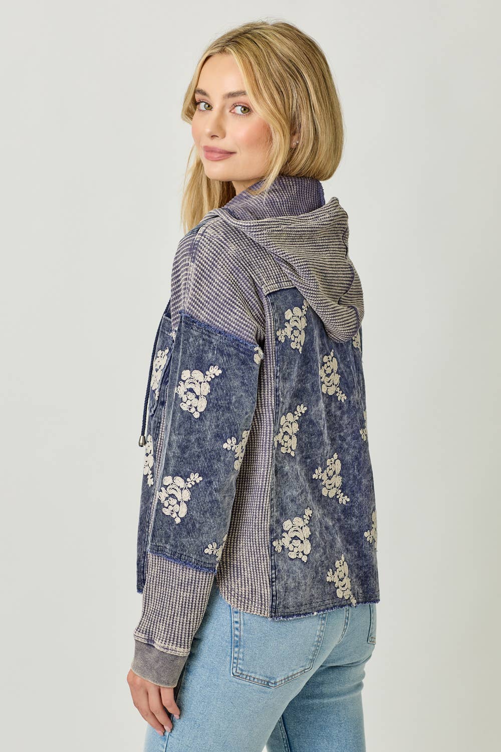Festive Flower Embroidery Hoodie Jacket