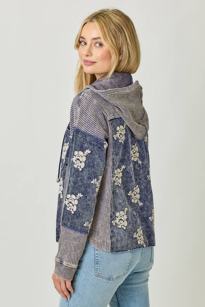 Festive Flower Embroidery Hoodie Jacket