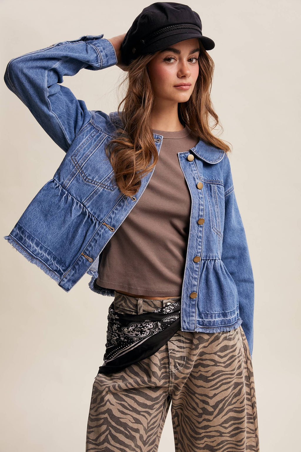 Listicle - Peplum Hem Denim Jacket