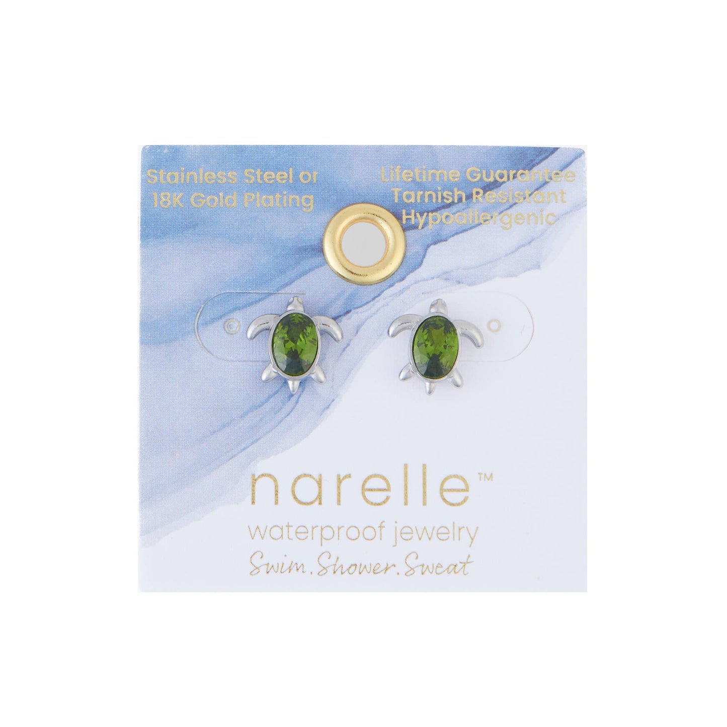 Howard's - Waterproof Earrings Turtle Studs Green Cubic Zirconia
