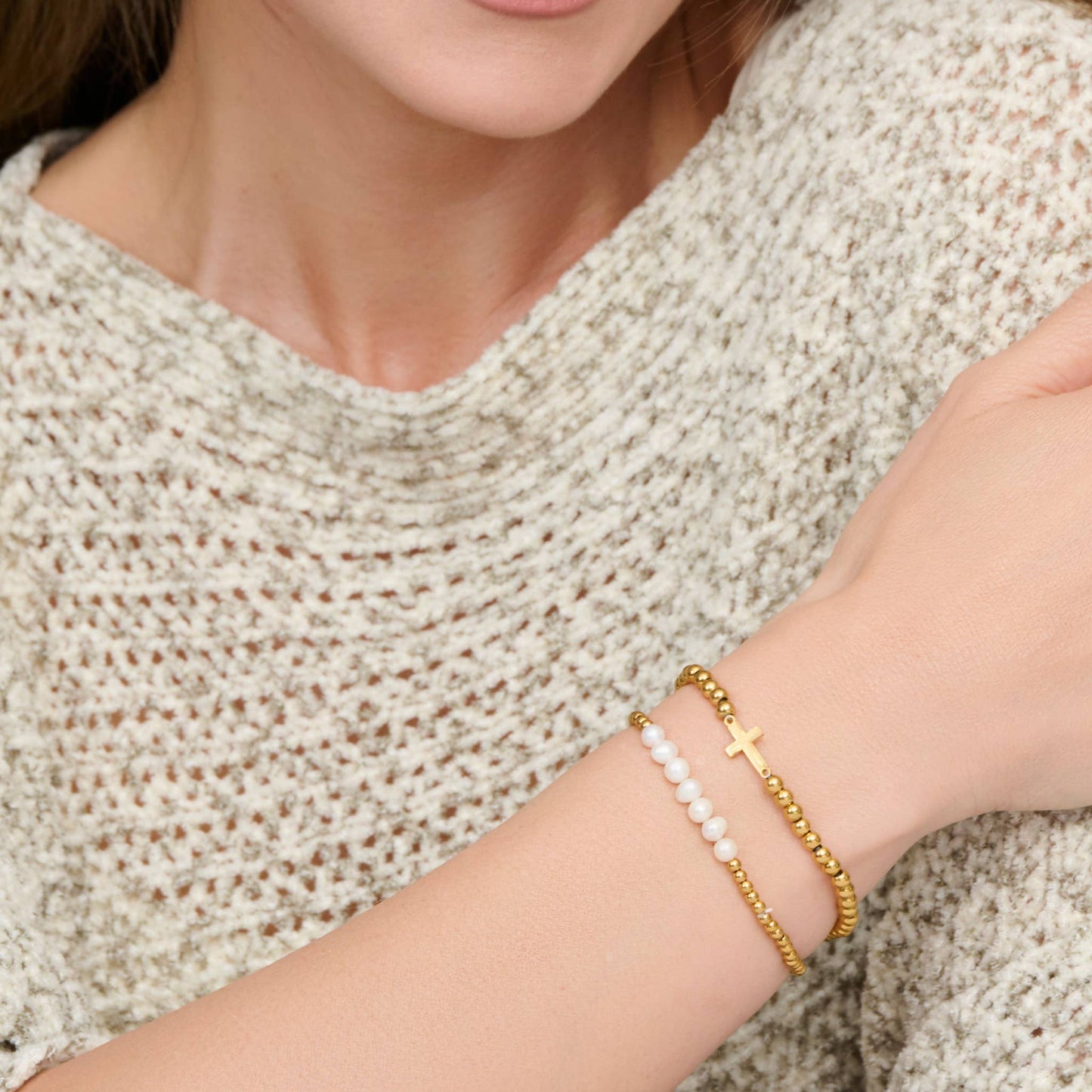 Howard's - Cross Bracelet Pearl Beaded Waterproof Narelle Duo Set