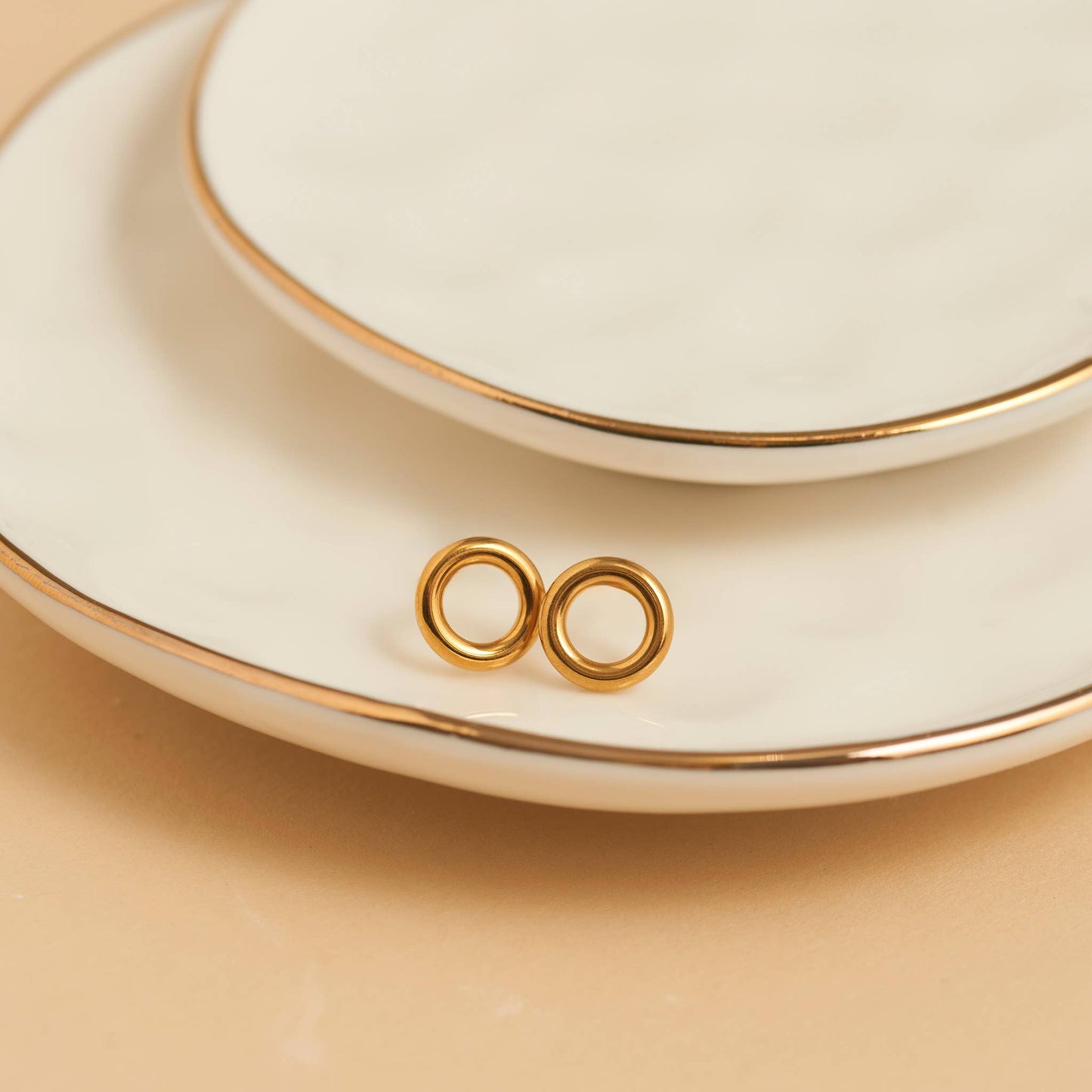 Howard's - Waterproof Earrings Circle Studs Stainless Steel & Gold