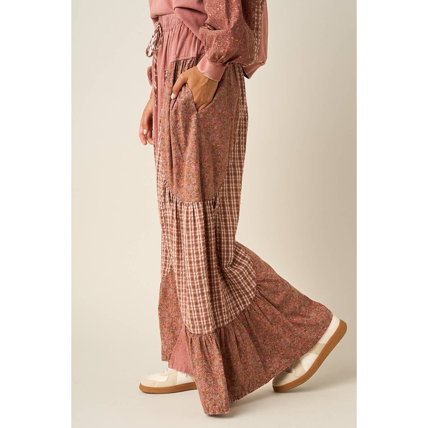 mittoshop - PATCHWORK MIXED PRINT WIDE LEG PANTS