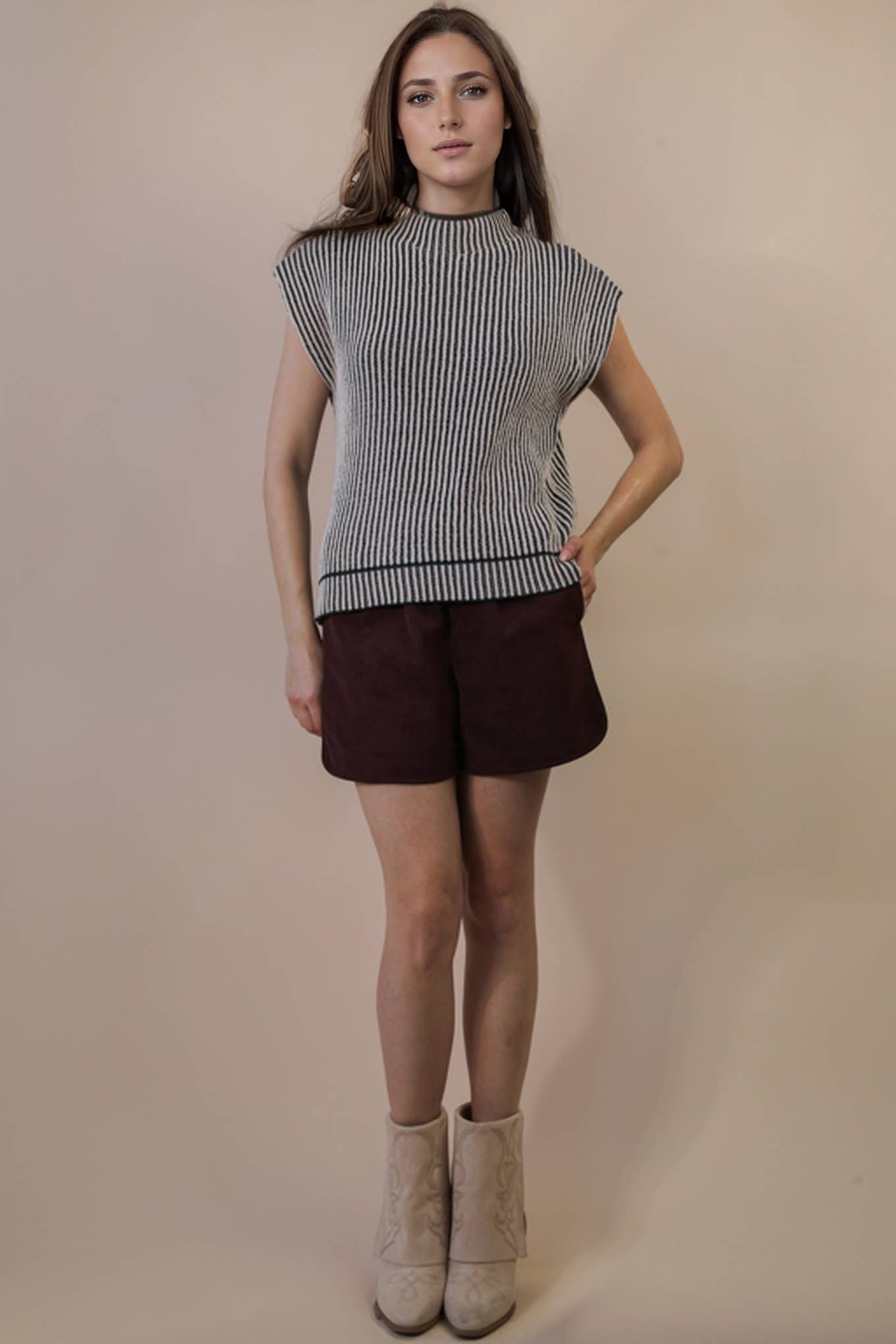 Two Tone Ribbed Knit Sweater Vest