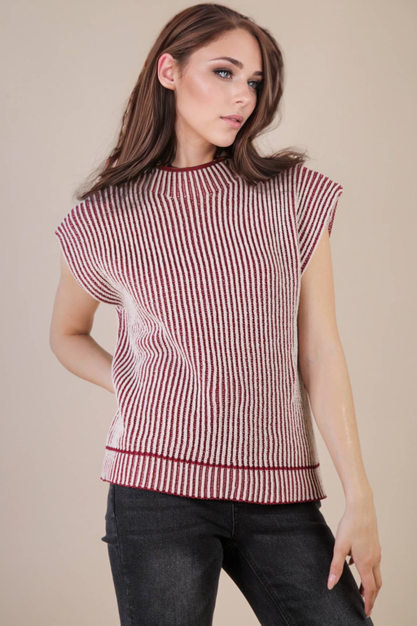 Two Tone Ribbed Knit Sweater Vest