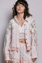 Pol Clothing - Floral Knit Balloon Sleeve Lace Patch Jacket Top