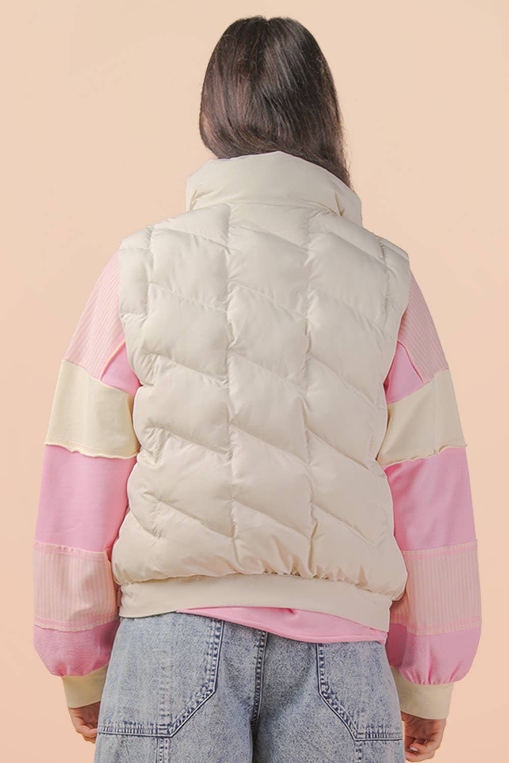 Bermie Mock Neck Casual Zigzag Quilted Puffer Vest