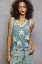 Pol Clothing - V-neck Sleeveless Front Star Patches