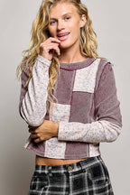 Pol Clothing - Waffle Knit Contrast Patchwork Top