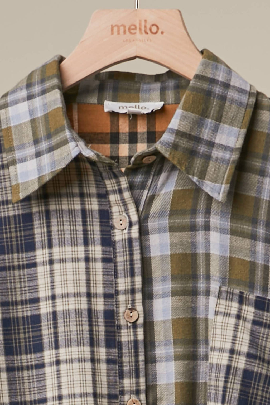 Mello. - Mixed Plaid Patchwork Button Up Shirt