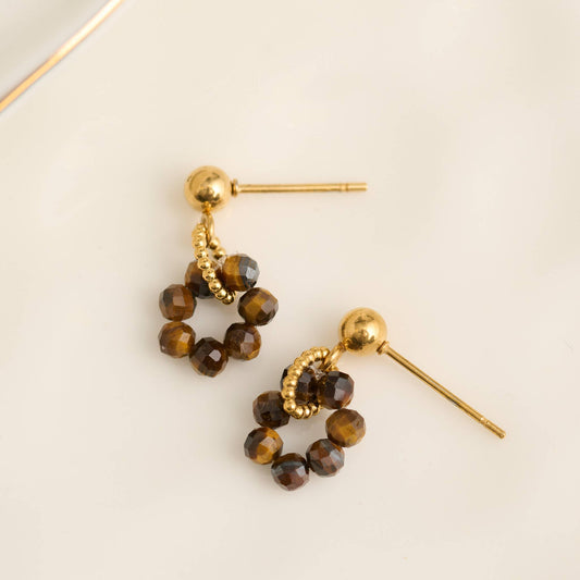 Howard's - Tiger Eye Earrings Drop Beaded Waterproof Narelle Gold Post