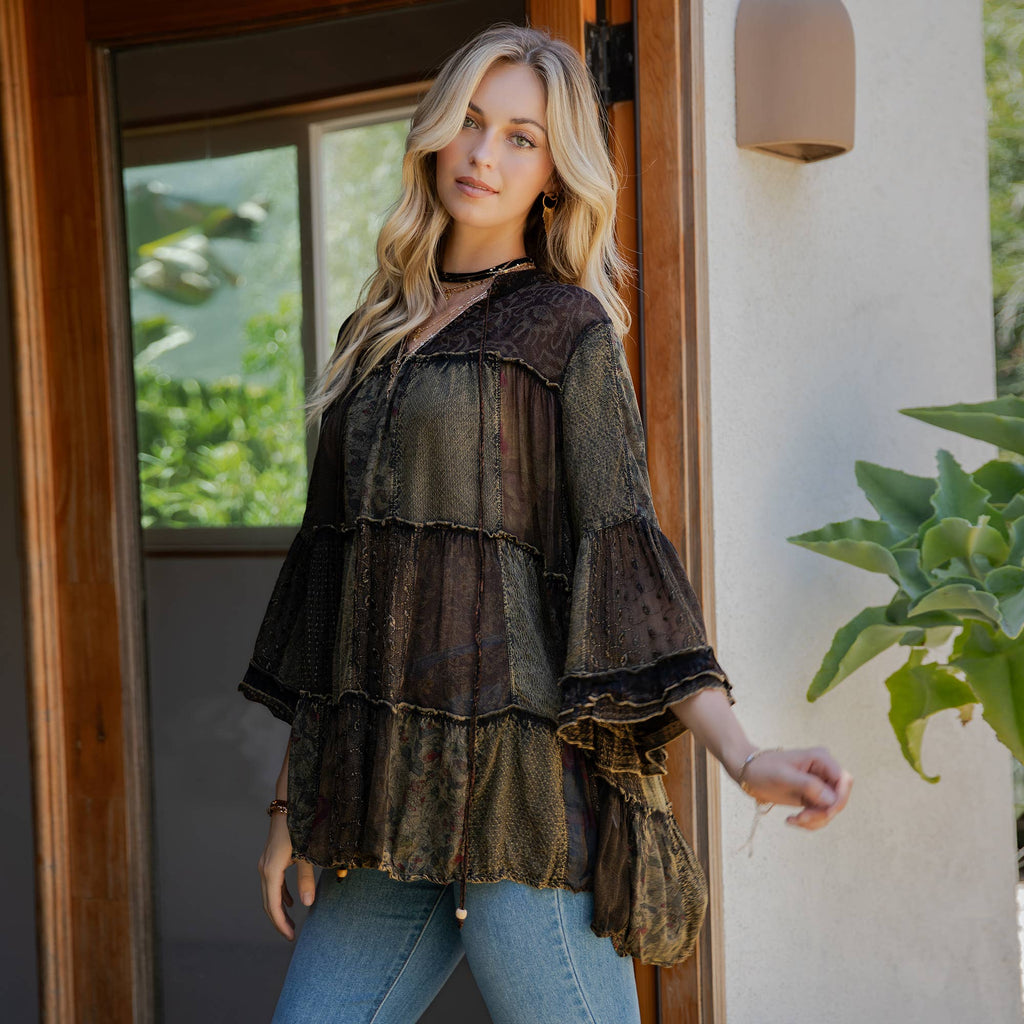 Chic Overdyed Band Collar Jhabla Top (New Color)