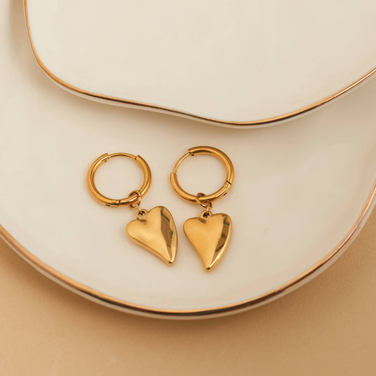 Howard's - Waterproof Earrings Narelle Heart Charm Hoop Gold & Steel
