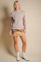 Two Tone Ribbed Knit Sweater Vest