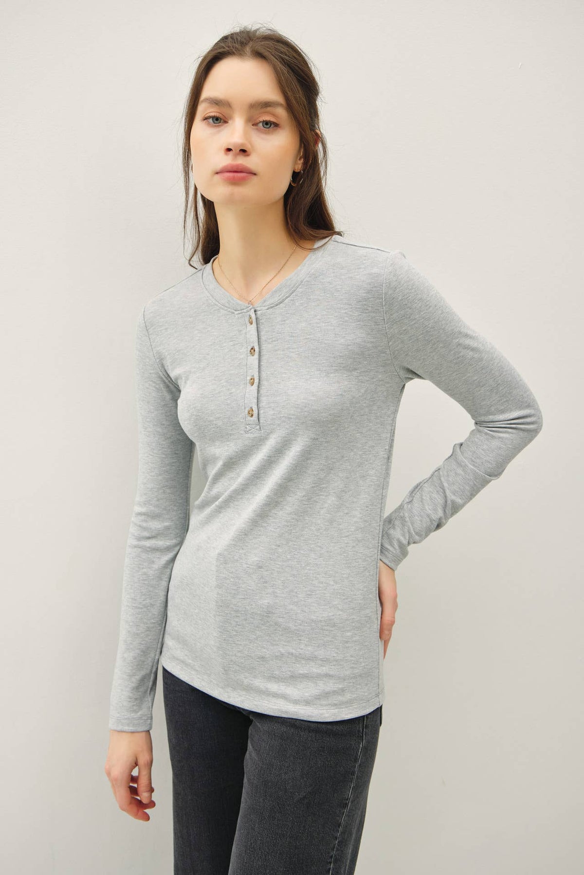 ULTRA SOFT BASIC LONGLEEVE HENLEY TOP-Be Cool