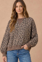 Haptics - Plus Leopard Print Wave Rib Banded Hem Pullover