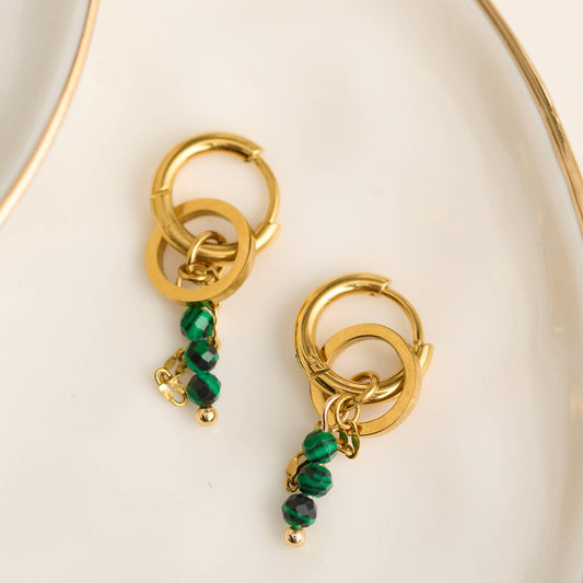 Howard's - Hoop Earrings Malachite Beaded Waterproof Narelle Gold