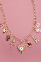 CHARM NECKLACE-HEART BOW ROSE STRAWBERRY EIFFEL TOWER