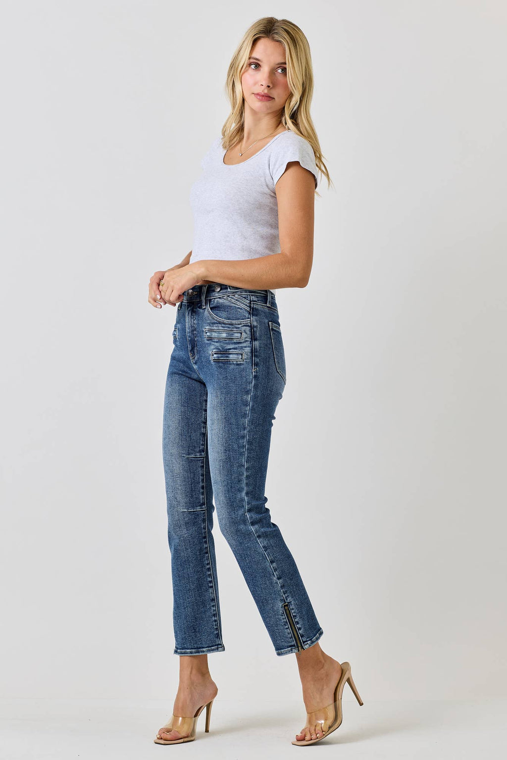 SAIGE DENIM MID RISE SKINNY CROP