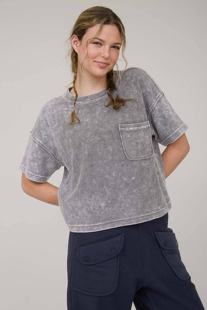 Everyday WASHED RIBBED SHORT SLEEVE TEE WITH POCKET